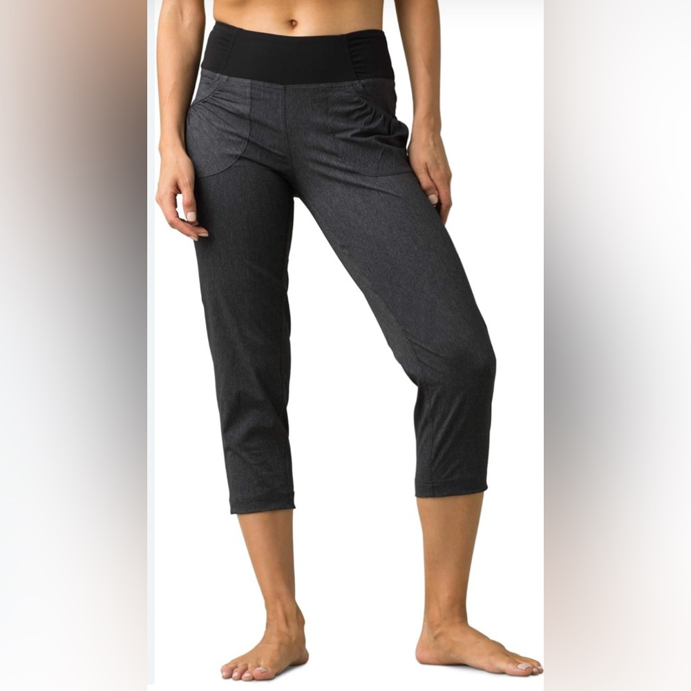 Prana Women's XS Summit Capri Crop Pants Charcoal Gray Space Dye Shirred Pockets - Picture 2 of 16